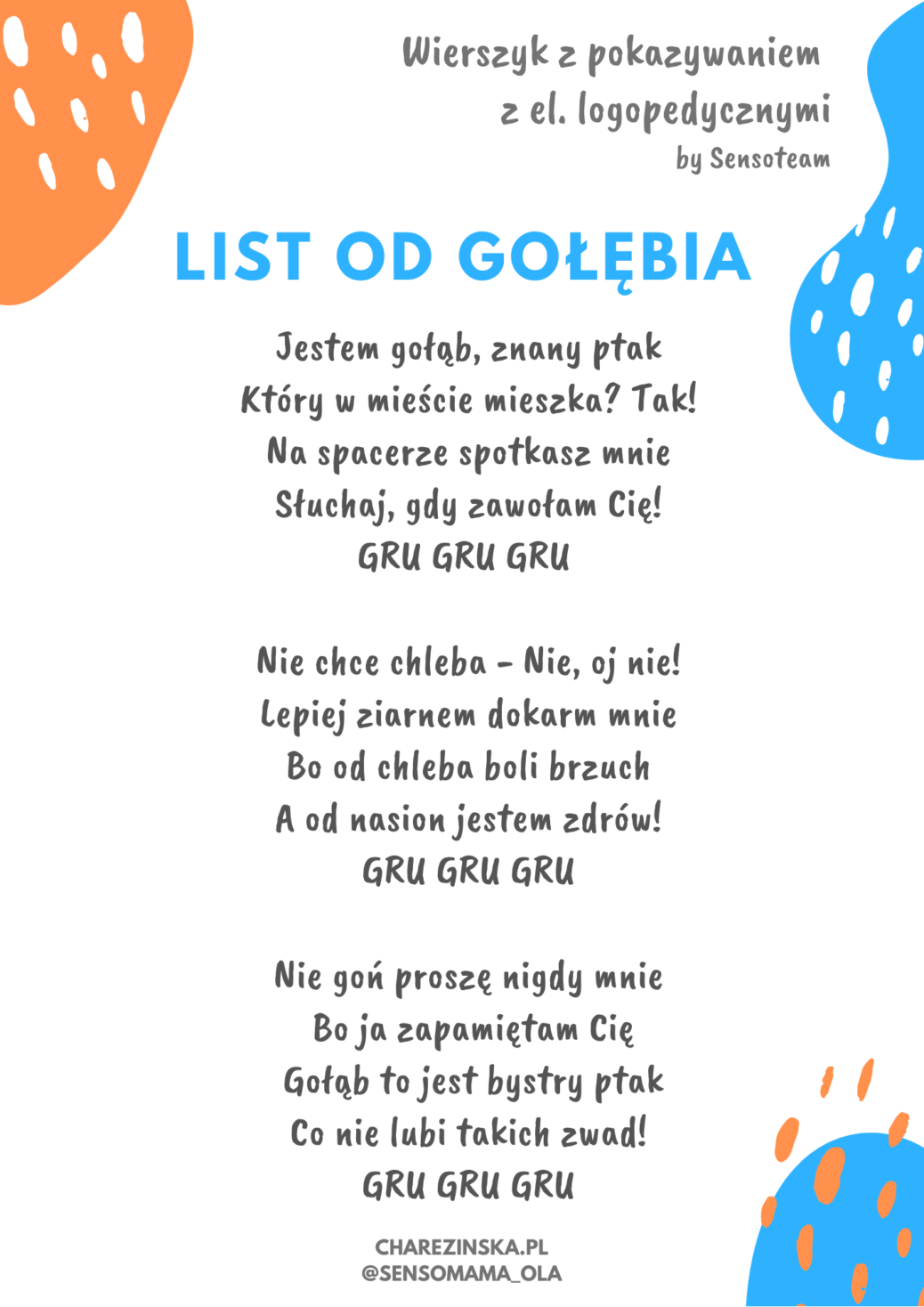 Wiersze Na Poziomie 5 Klasy List od gołębia - wierszyk z pokazywaniem - Wspieranie Rozwoju Dzieci